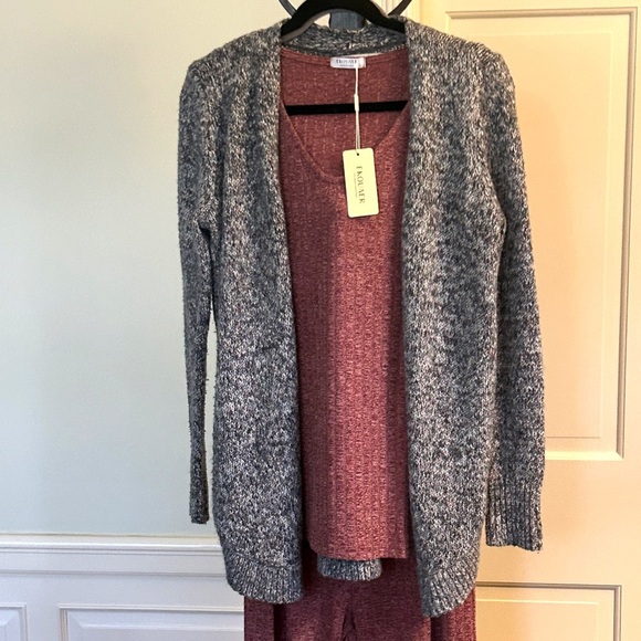 LOFT Sweaters - LOFT Gray Open-Front Cardigan Sweater Marled Gray Burgundy White Size Small